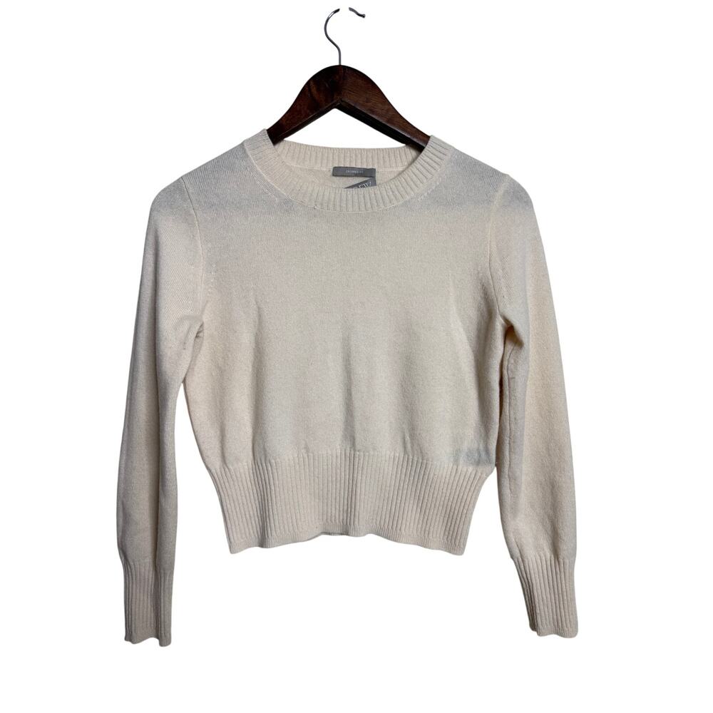 J.Crew 100% Cashmere Shrunken Cropped Crewneck Sweater Ivory XXS Minimalist